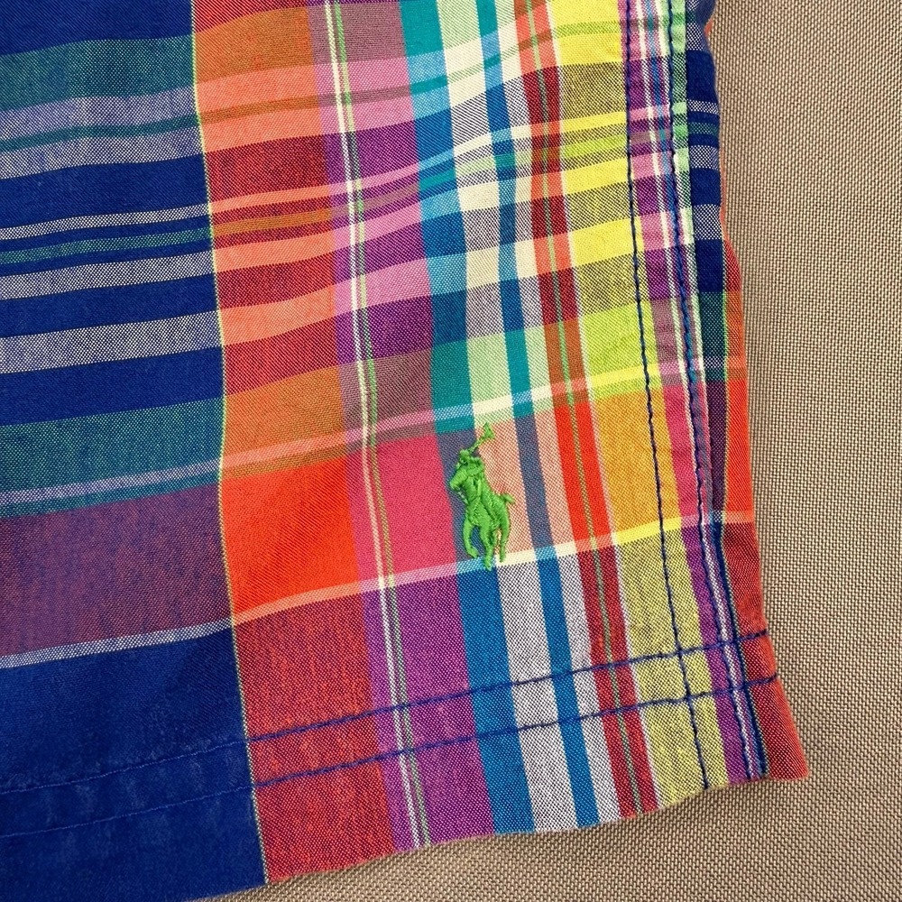 Polo Ralph Lauren Swim Trunks Boys 14-16 Multicolor Plaid Madras Mesh Lined - Picture 2 of 10
